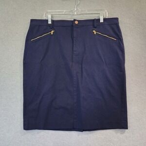 Lauren Ralph‎ Lauren Pencil Skirt 16 Navy Blue Cotton Front Pockets Knee Length